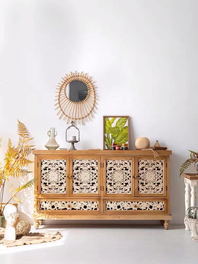 Wide Mango Wood Sideboard Cabinet - 4 Seasons Home Gadgets