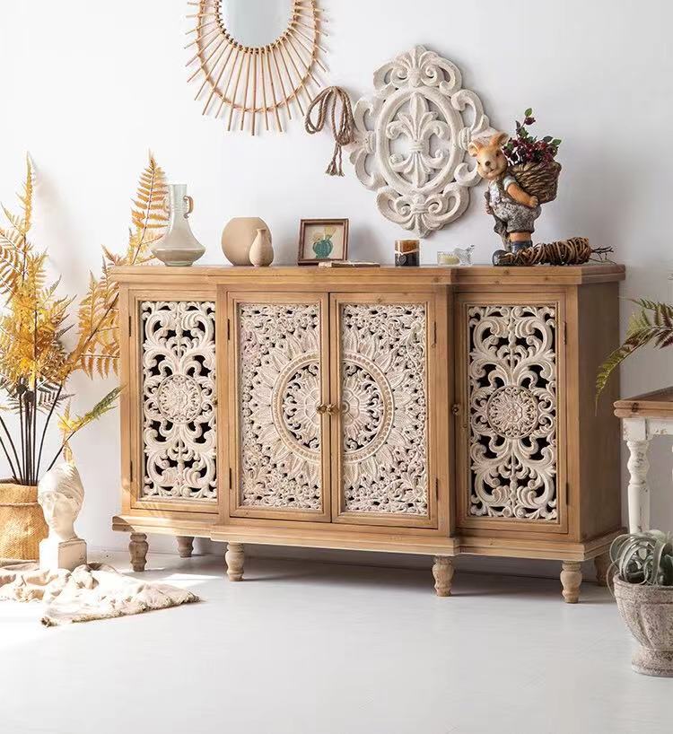 Wide Mango Wood Sideboard Cabinet - 4 Seasons Home Gadgets