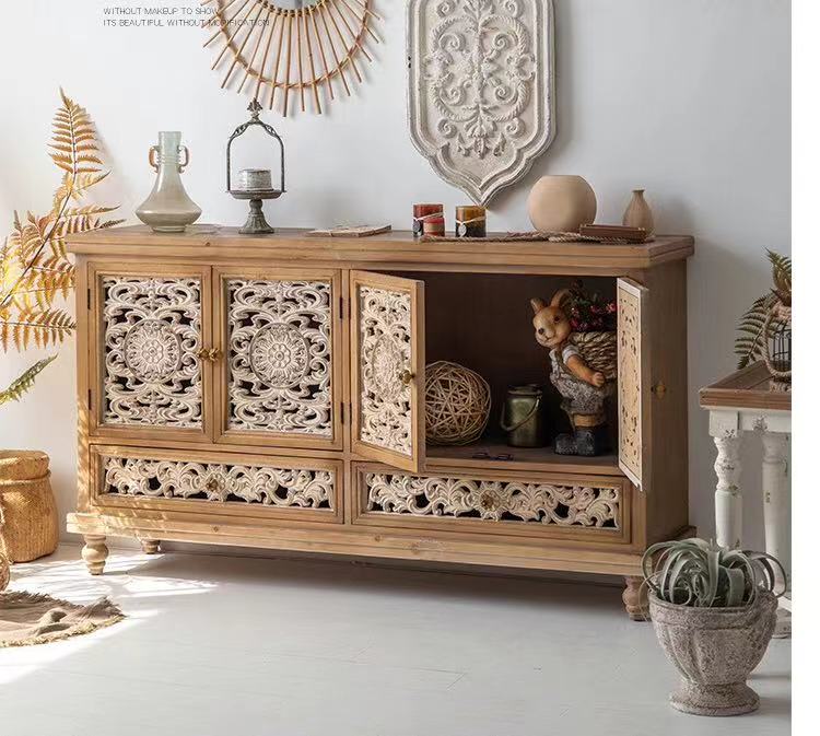 Wide Mango Wood Sideboard Cabinet - 4 Seasons Home Gadgets