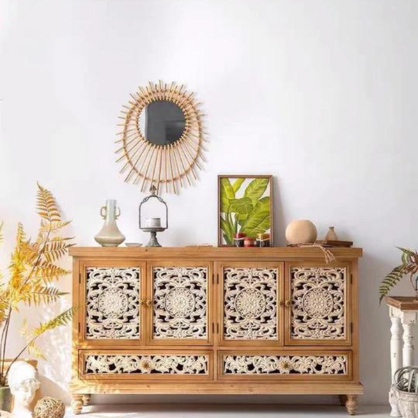 Wide Mango Wood Sideboard Cabinet - 4 Seasons Home Gadgets