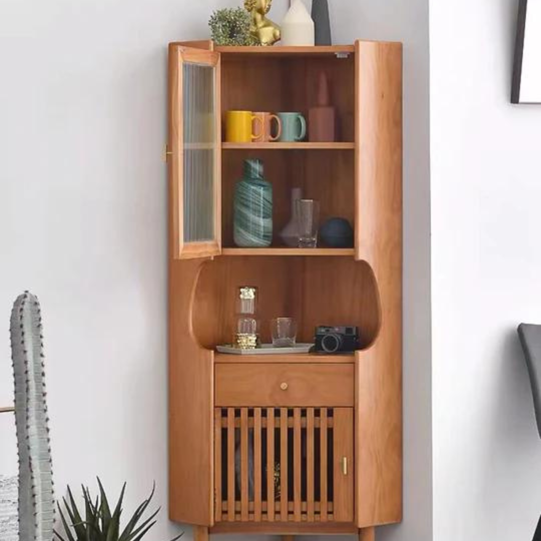 Wide Solid Wood Corner Cabinet - 4 Seasons Home Gadgets