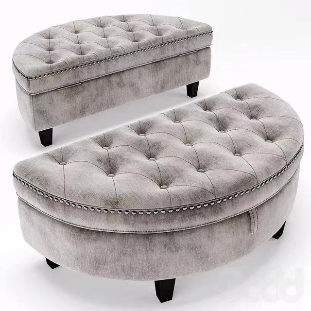 Wide Velvet Tufted Wedge Ottoman with Storage - 4 Seasons Home Gadgets