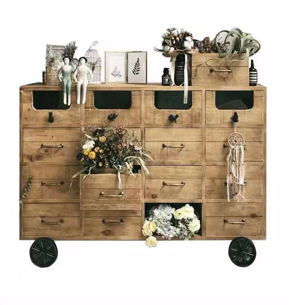 Wood Apothecary Drawer Chest On Wheels - 4 Seasons Home Gadgets