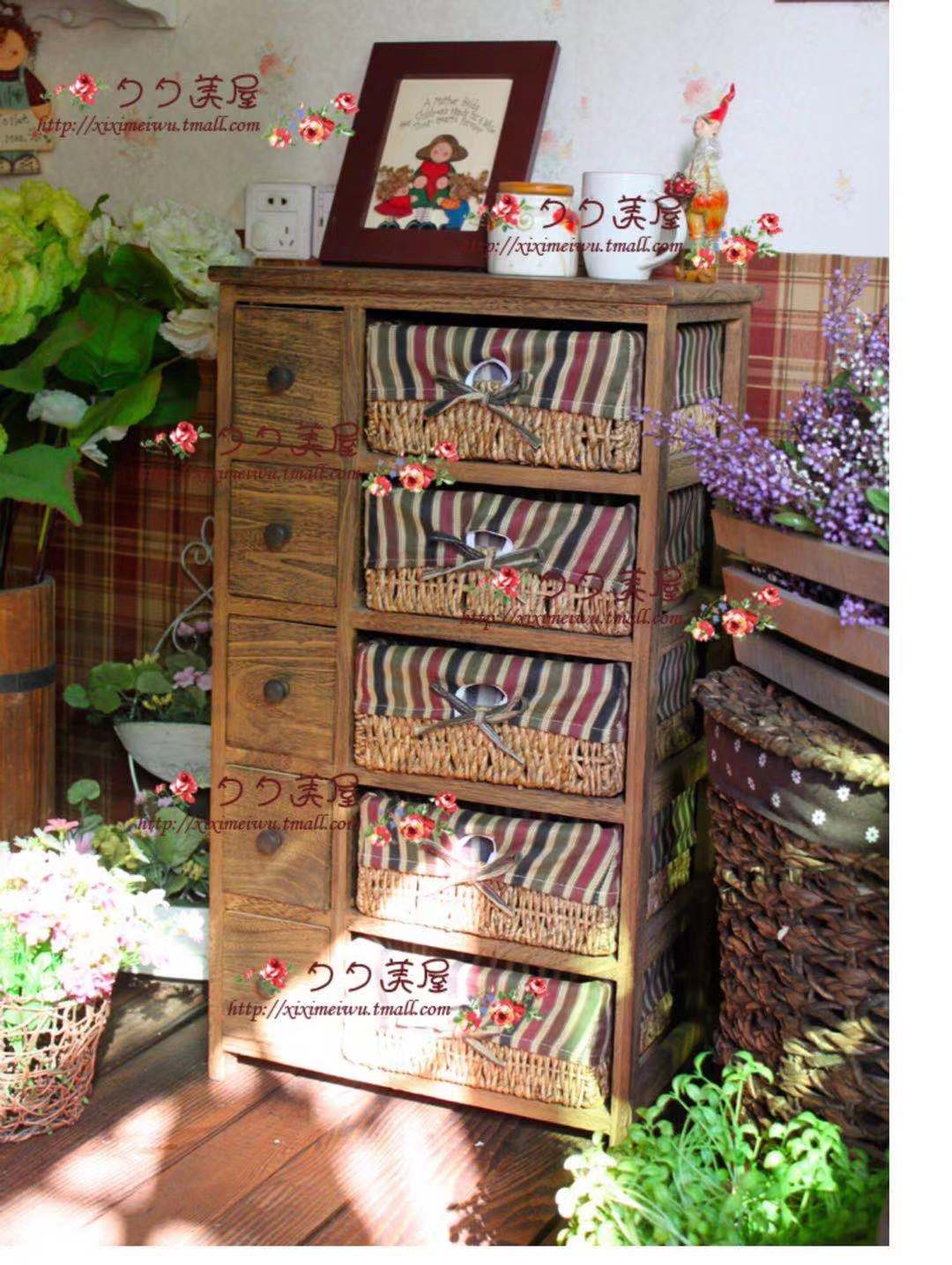 Wood Rattan Basket Cabinet - 4 Seasons Home Gadgets