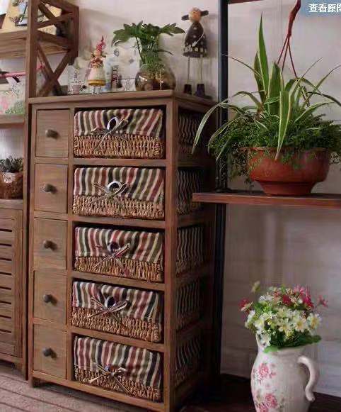 Wood Rattan Basket Cabinet - 4 Seasons Home Gadgets