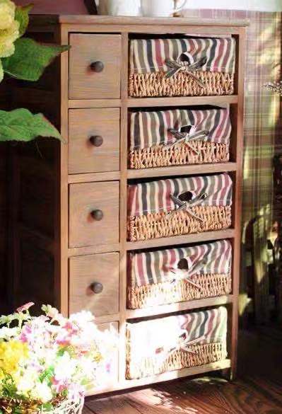 Wood Rattan Basket Cabinet - 4 Seasons Home Gadgets