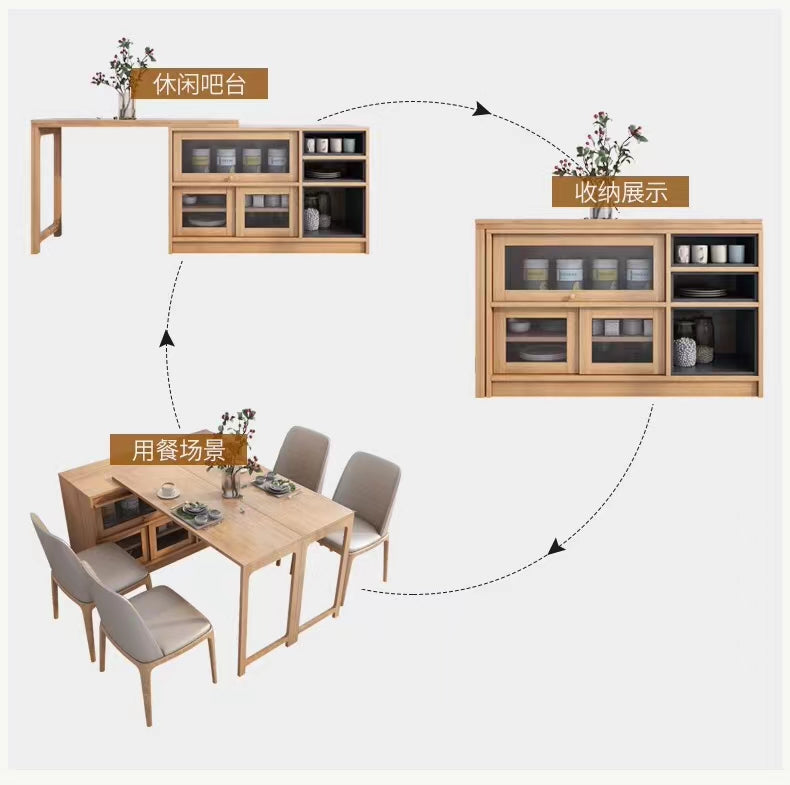 Wood Storage Sideboard Drop Leaf Dining Table With Chair Set - 4 Seasons Home Gadgets