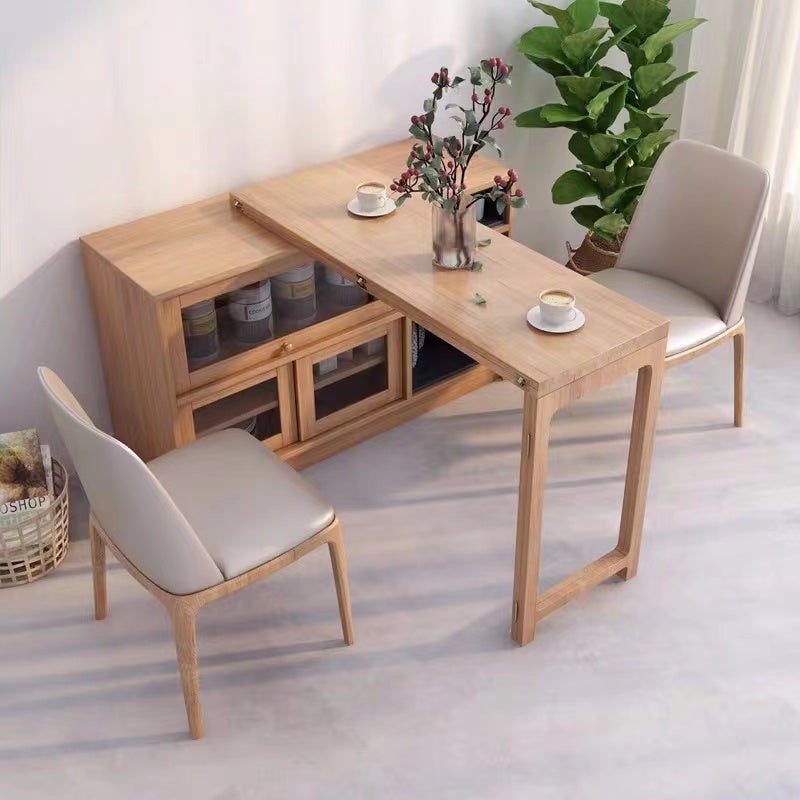 Wood Storage Sideboard Drop Leaf Dining Table With Chair Set - 4 Seasons Home Gadgets