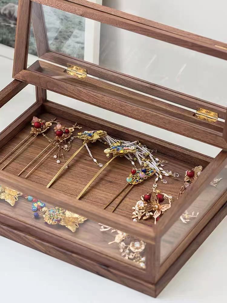 Wooden Glass Jewelry Display Box - 4 Seasons Home Gadgets