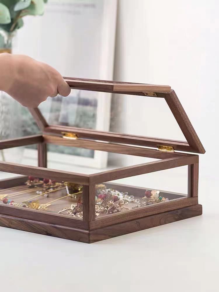 Wooden Glass Jewelry Display Box - 4 Seasons Home Gadgets