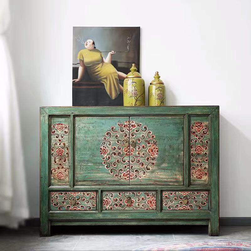 Wooden Mint Floral Sideboard Chest Cabinet - 4 Seasons Home Gadgets