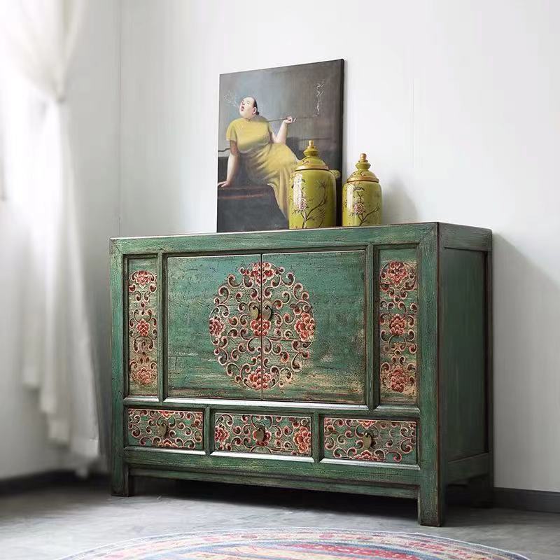 Wooden Mint Floral Sideboard Chest Cabinet - 4 Seasons Home Gadgets