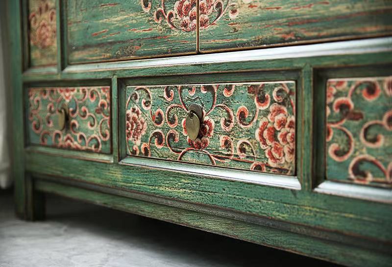 Wooden Mint Floral Sideboard Chest Cabinet - 4 Seasons Home Gadgets