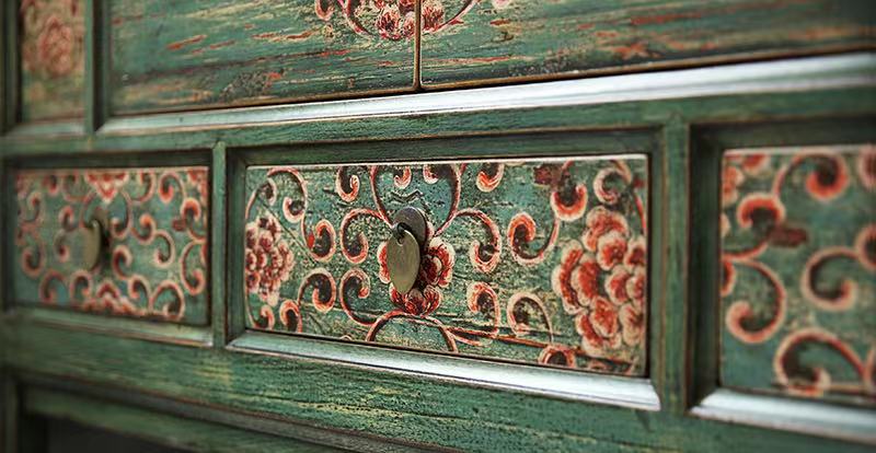 Wooden Mint Floral Sideboard Chest Cabinet - 4 Seasons Home Gadgets