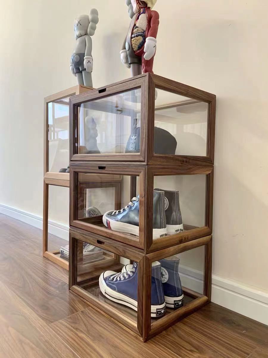 Cherry Wood Sneaker Display Case - 4 Seasons Home Gadgets