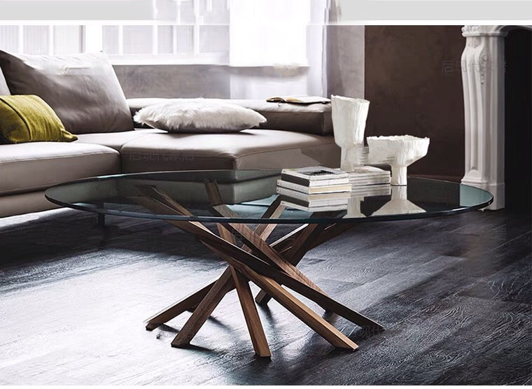 Wooden Walnut Cross Legs Coffee Table - 4 Seasons Home Gadgets