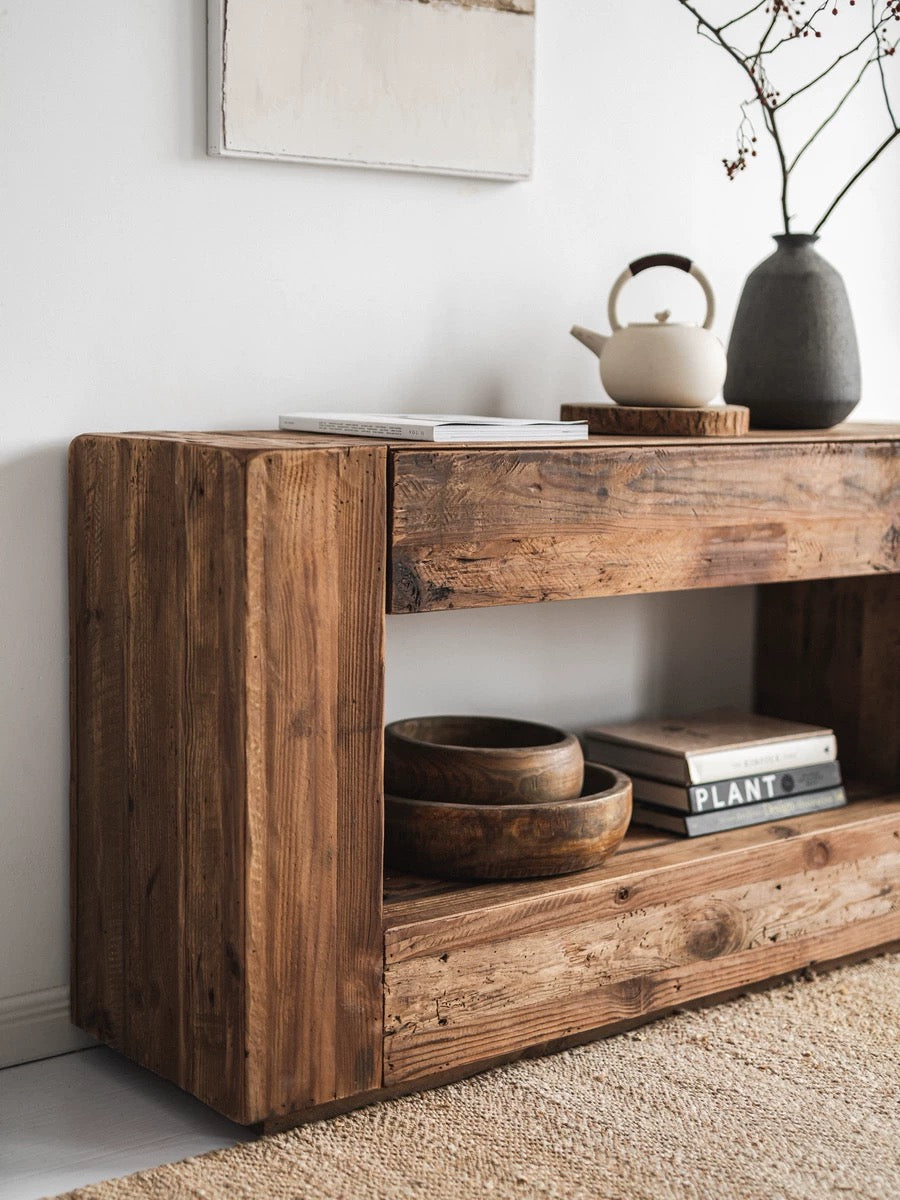 Wood log Drawer Console Table - 4 Seasons Home Gadgets