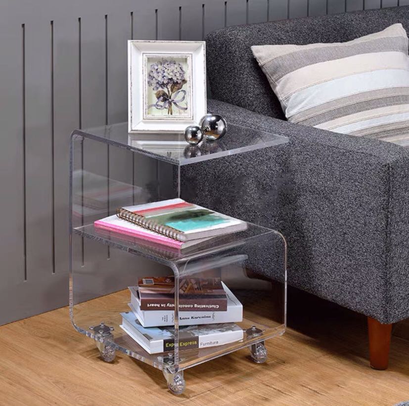 Acrylic C  Side Table On Wheels - 4 Seasons Home Gadgets