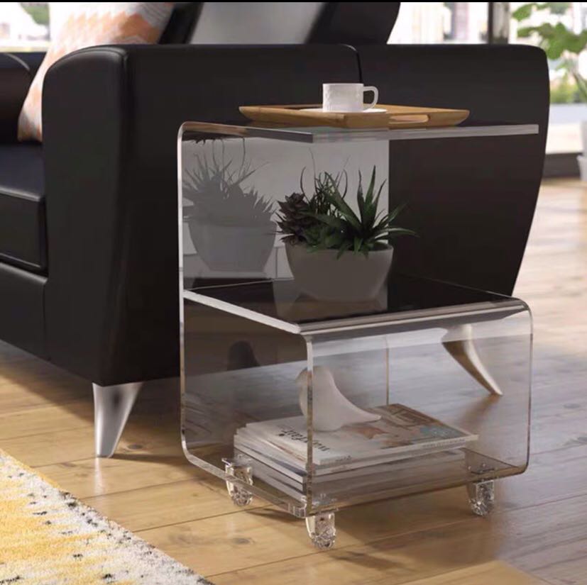 Double Acrylic C Side Table On Wheels - 4 Seasons Home Gadgets