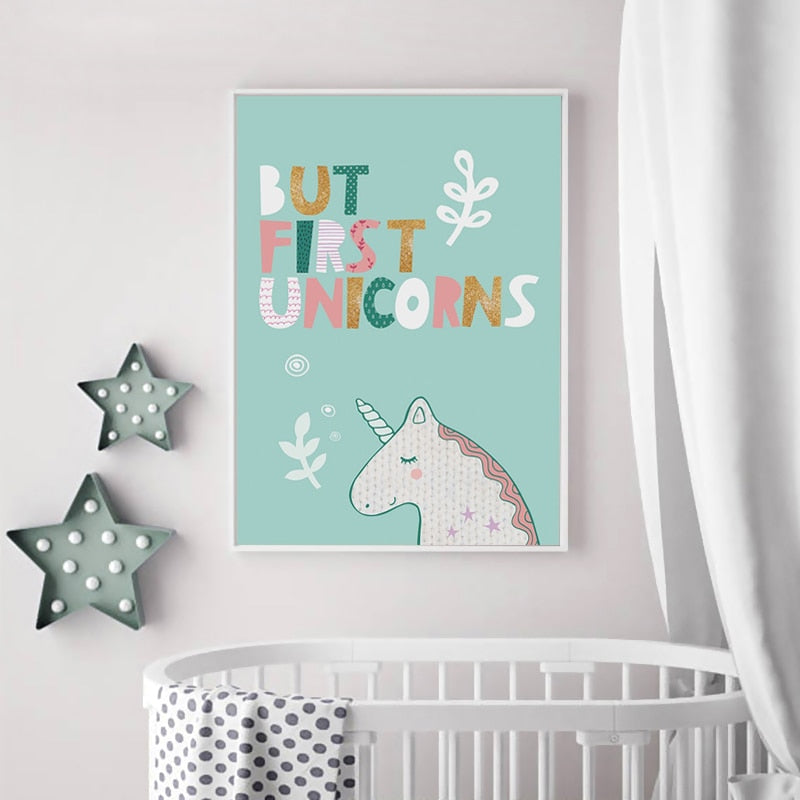 Happy Girls Unicorn Rainbow Wall Art - 4 Seasons Home Gadgets