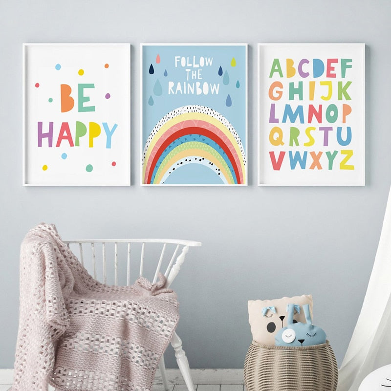 Happy Girls Unicorn Rainbow Wall Art - 4 Seasons Home Gadgets