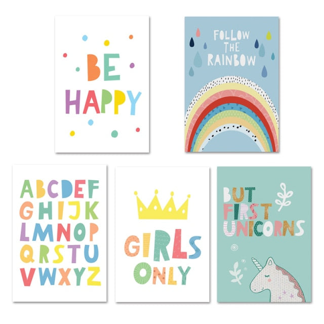 Happy Girls Unicorn Rainbow Wall Art - 4 Seasons Home Gadgets