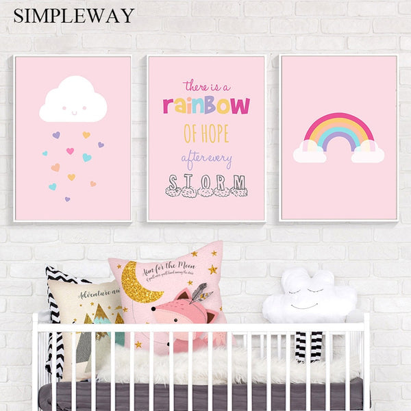 Pink Rainbow Cloud Wall Art  For Girls Bedrooms - 4 Seasons Home Gadgets