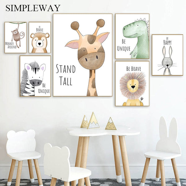 Watercolor Baby Animal Poster Wall Art - 4 Seasons Home Gadgets