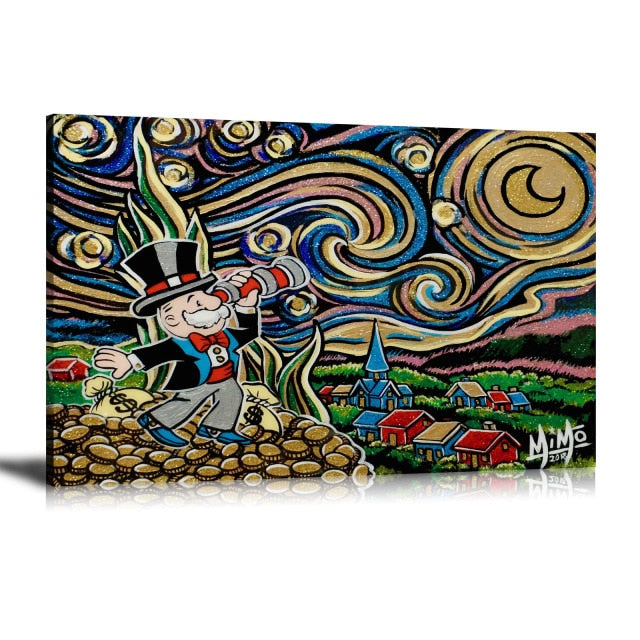 Monopolys Starry Night Abstract Wall Art - 4 Seasons Home Gadgets