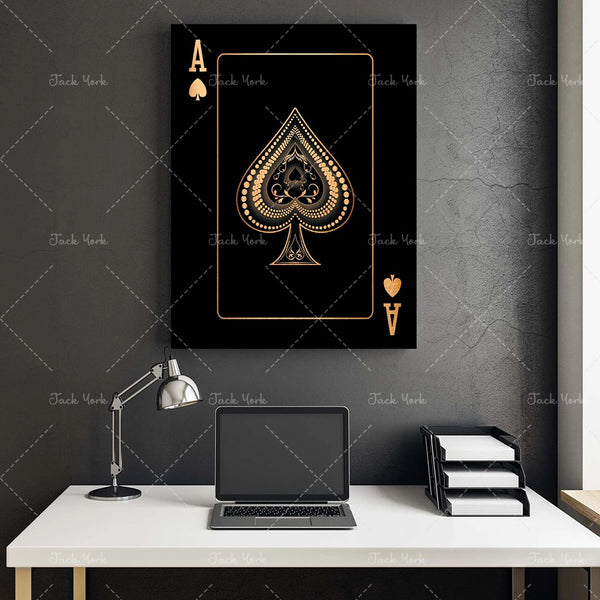 Silver Gold Ace of spades Wall Art Canva - 4 Seasons Home Gadgets