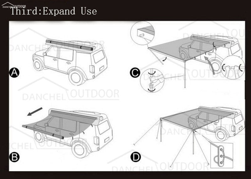 UV Car Side Awning Rooftop Pull Out Tent Shade With Wall Set - 4 Seasons Home Gadgets