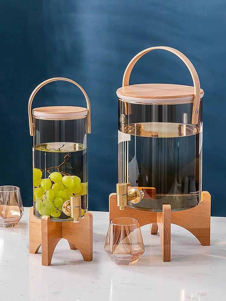 Glass Dispenser With Wood Stand - 4 Seasons Home Gadgets