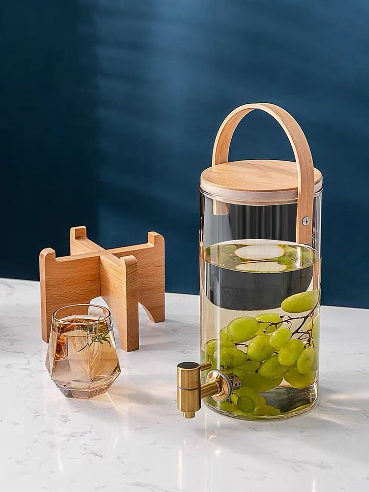 Glass Dispenser With Wood Stand - 4 Seasons Home Gadgets