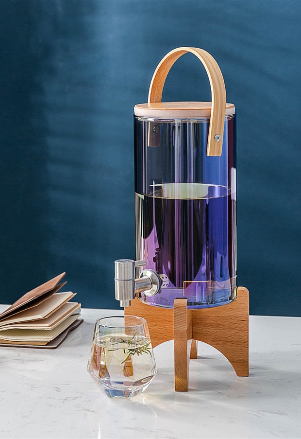 Glass Dispenser With Wood Stand - 4 Seasons Home Gadgets