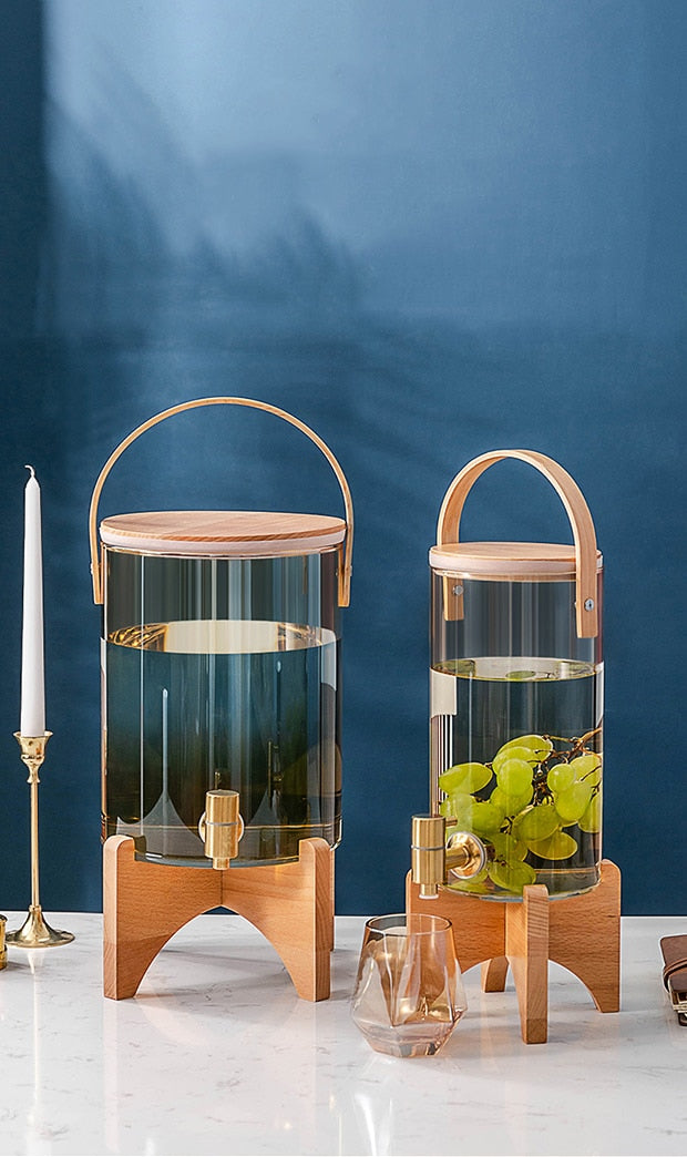 Glass Dispenser With Wood Stand - 4 Seasons Home Gadgets