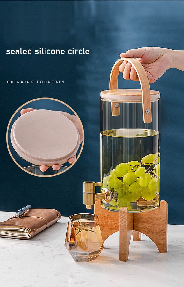 Glass Dispenser With Wood Stand - 4 Seasons Home Gadgets