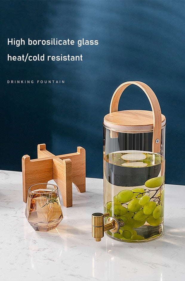 Glass Dispenser With Wood Stand - 4 Seasons Home Gadgets