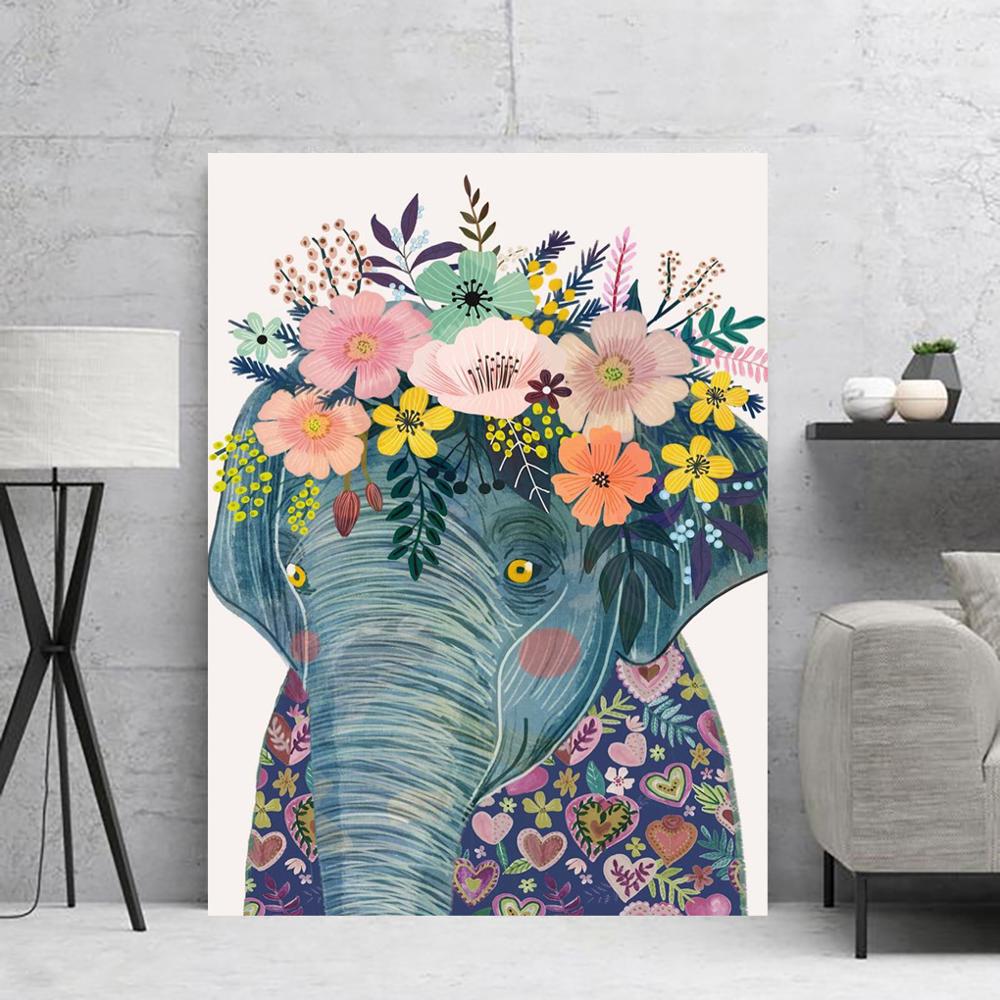 Beautiful Elephant Portrait In Floral Wall Art - 4 Seasons Home Gadgets