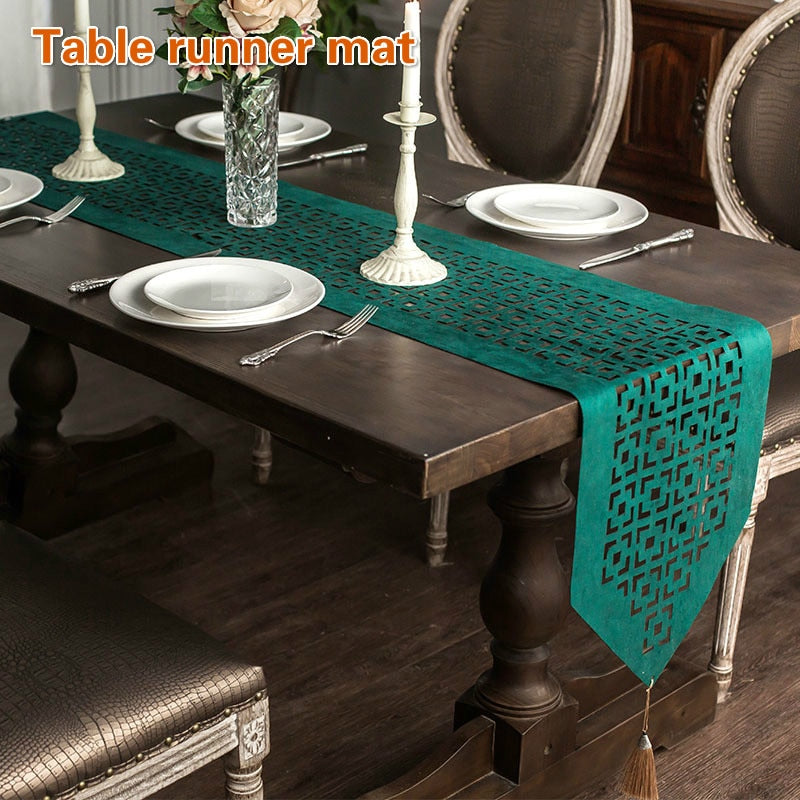 Boston Green Velvet Table Runner - 4 Seasons Home Gadgets