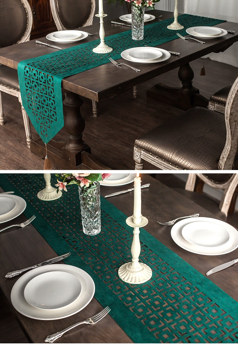 Boston Green Velvet Table Runner - 4 Seasons Home Gadgets