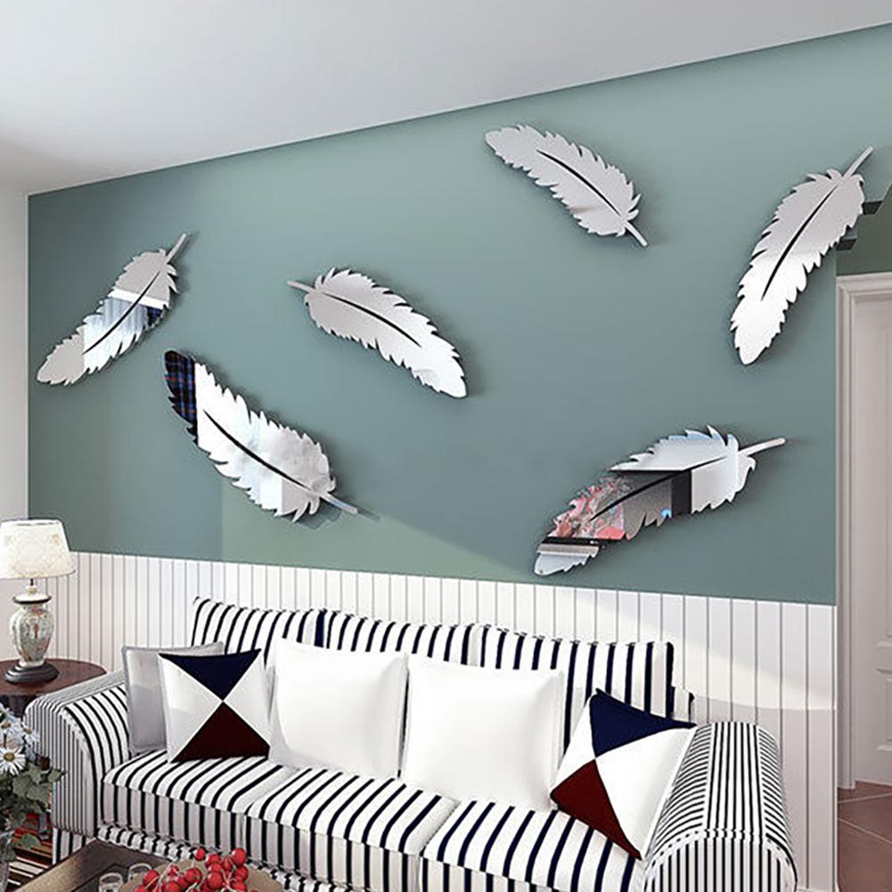 6 Feather Mirror Wall Stickers - 4 Seasons Home Gadgets