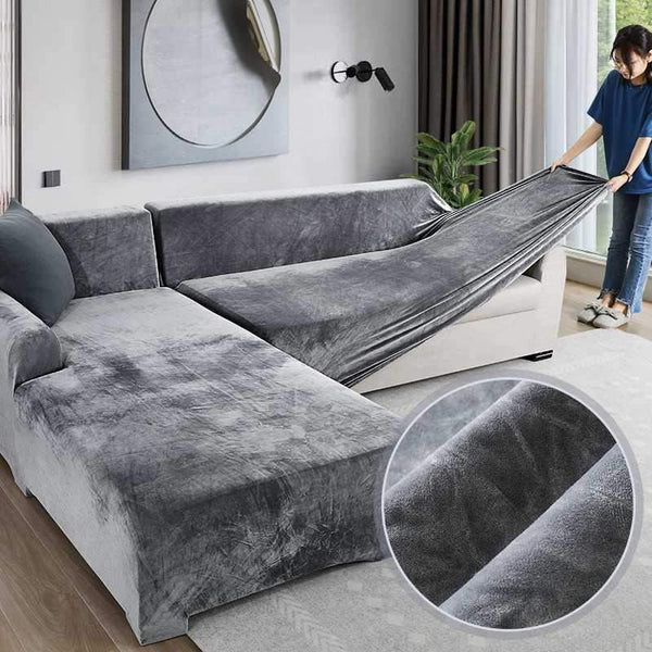 Velvet L Shape Covered Sofa - 4 Seasons Home Gadgets