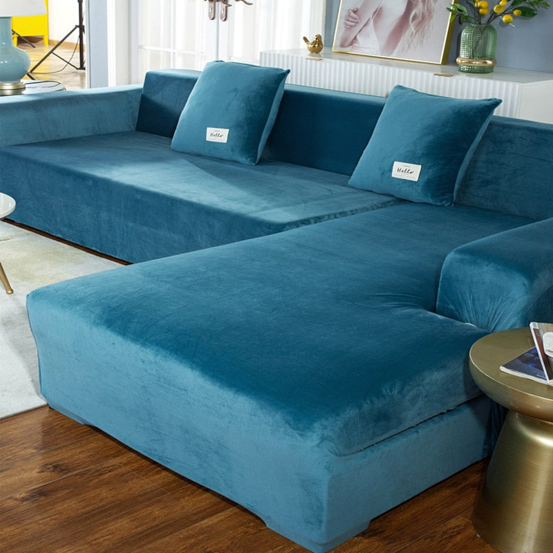 Velvet L Shape Covered Sofa - 4 Seasons Home Gadgets