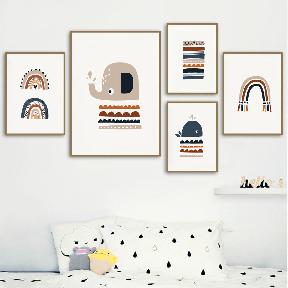 Cartoon Whale Rainbow Wall Art - 4 Seasons Home Gadgets