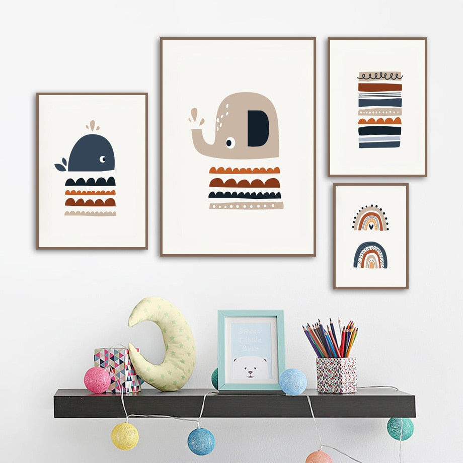 Cartoon Whale Rainbow Wall Art - 4 Seasons Home Gadgets