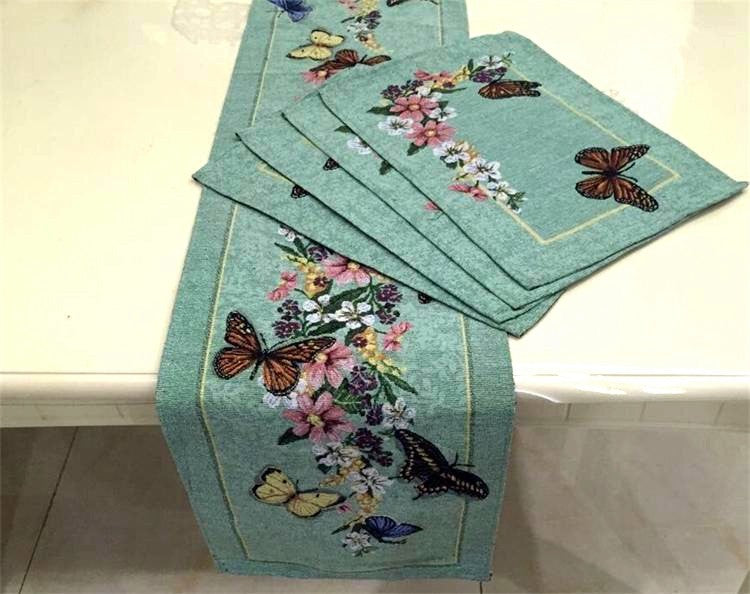 Butterfly Embroidered Table Runner & Mat Set - 4 Seasons Home Gadgets