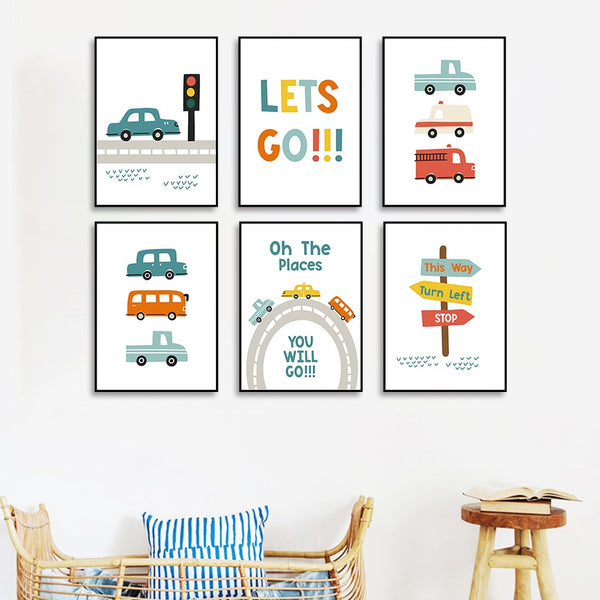 Cartoon Cars On The Road Wall Art - 4 Seasons Home Gadgets