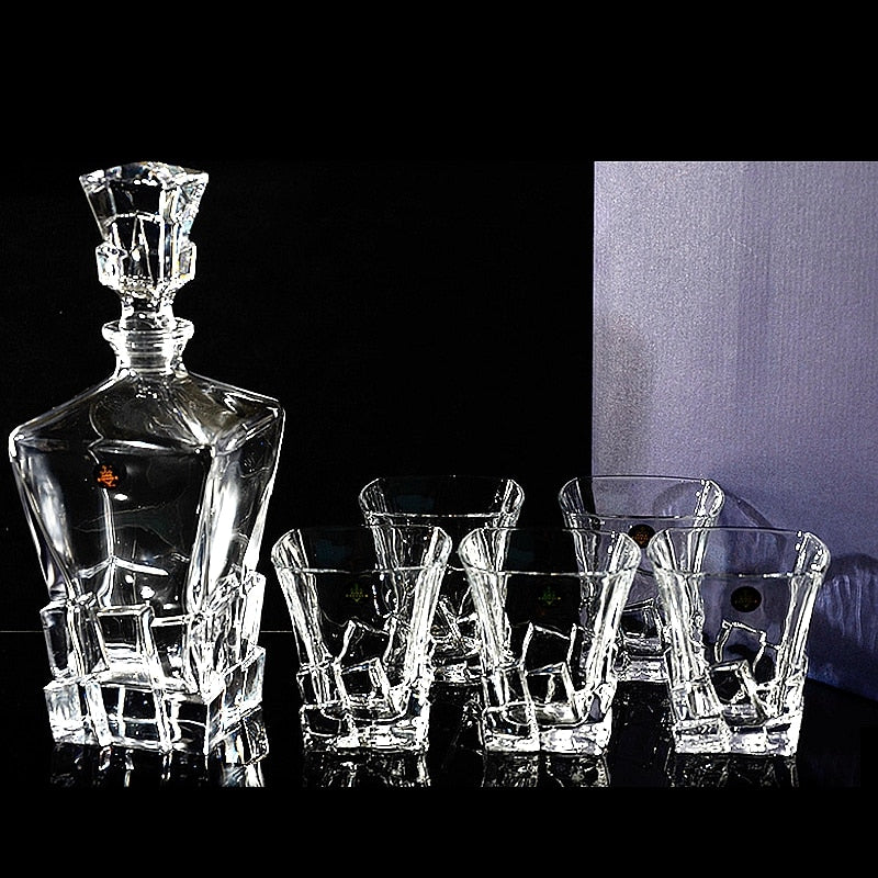 Crystal Whiskey Decanter Set-7 pcs - 4 Seasons Home Gadgets