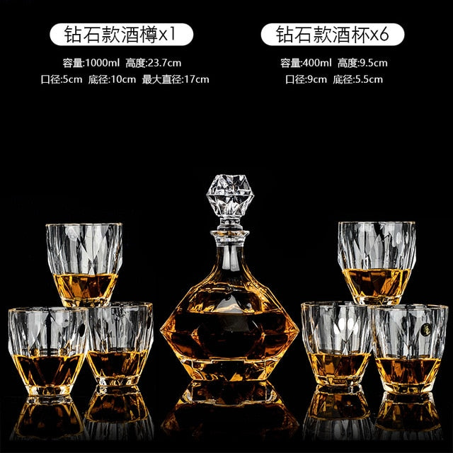 Crystal Whiskey Decanter Set-7 pcs - 4 Seasons Home Gadgets