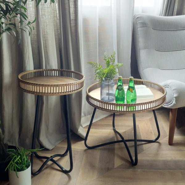 Rattan Tray Top Cross Legs End Table - 4 Seasons Home Gadgets